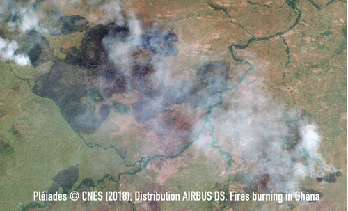 Pléiades © CNES (2018), Distribution AIRBUS DS. Fires burning in Ghana